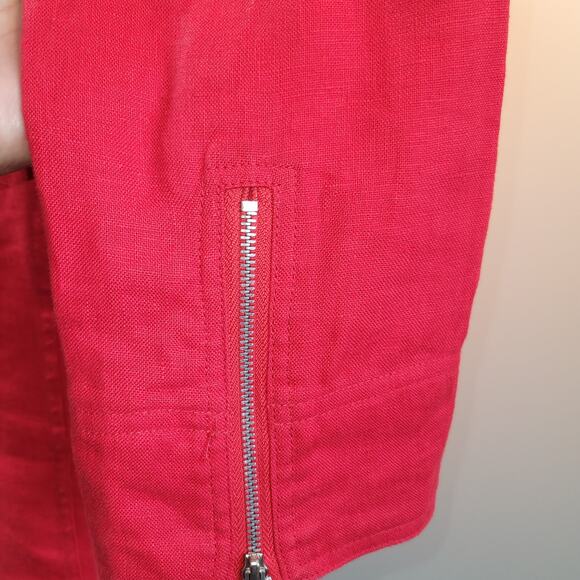 Multiples 100% Linen Moto Jacket Size S Red Statement Street Style Transitional - Picture 4 of 9